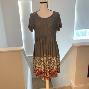 Fansic Gray Pleated Swing Dress pockets - Medium